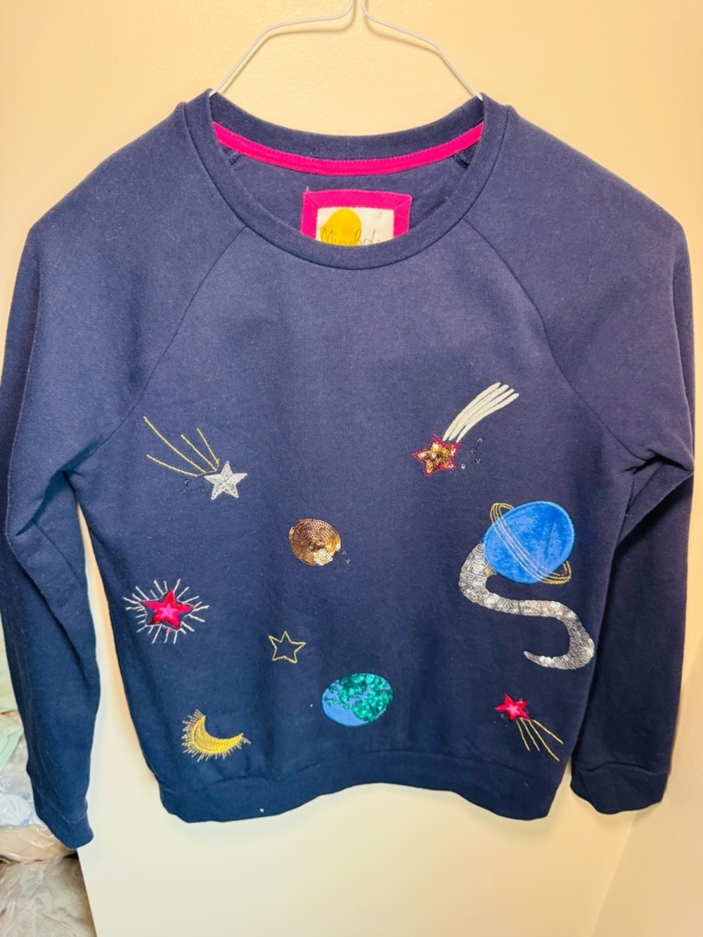 Mini Boden Navy Space Themed Crewneck Sweatshirt Size 11-12Y